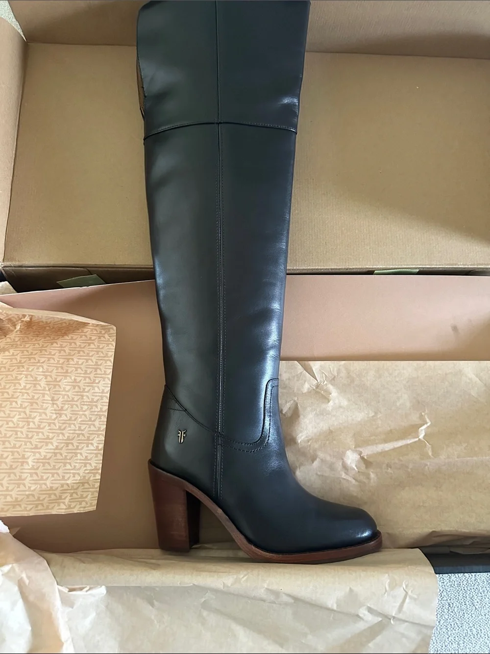 Frye Corinne Black Leather Over-the-Knee Block Heel Boot